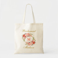 Floral Coral Gold Monogram Bridesmaid