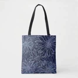 Bolso De Tela Floral Costero Azul y Blanco Abstracto
