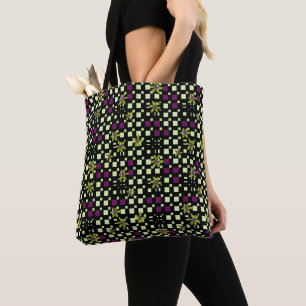 Bolso De Tela Floral cuadrada paradisíaco Olive Eggplant Negro