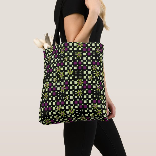 Bolso De Tela Floral cuadrada paradisíaco Olive Eggplant Negro (Detalle)