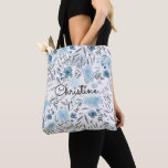 Bolso De Tela floral de acuarela azul romántico<br><div class="desc">bolsa personalizada con patrón de flores acuarelas</div>