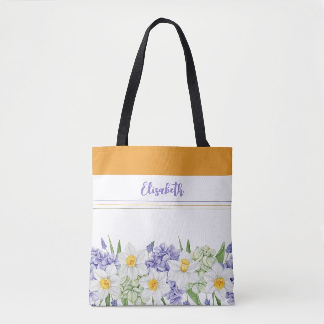 Bolso De Tela Floral de acuarela personalizada - Nombre personal (Anverso)