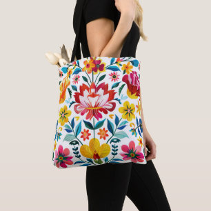 Bolso De Tela Floral de arte folclórico colorido mexicano