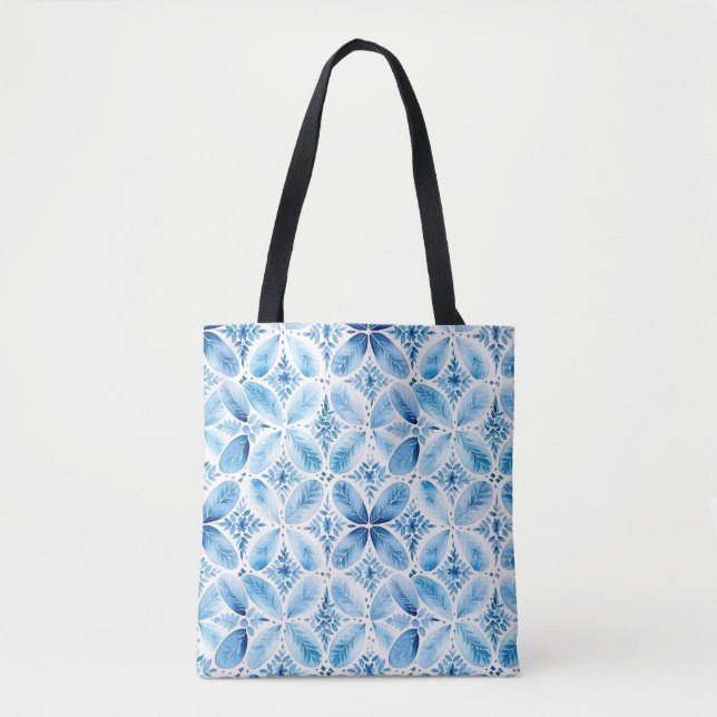Bolso De Tela Floral de Batik Azul Blanco (Anverso)