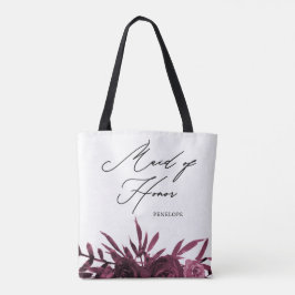 Bolso De Tela Floral de Borgoña con escritura de doncella de hon