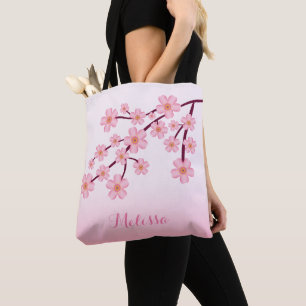 Bolso De Tela Floral de cerezo rosa Sakura con nombre