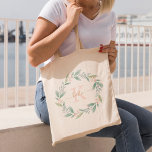 Bolso De Tela Floral de color de agua rosa monogramada<br><div class="desc">Diseño monogramado de Wreath floral color agua rosa.</div>