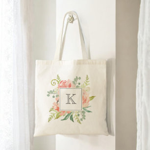Bolso De Tela Floral de color de rosa y crema con monograma