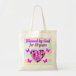 BOLSO DE TELA FLORAL DE COLOR ROSA 80º CUMPLEAÑOS BENDICIÓN TOTE