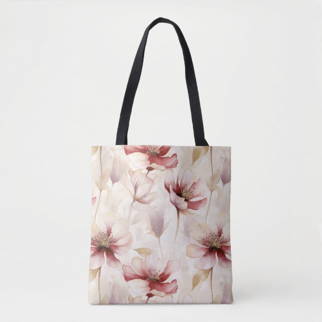 Bolso De Tela Floral de crema de borgoña (Anverso)