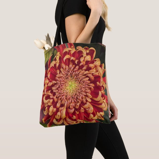 Bolso De Tela Floral de crisantemo rojo y amarillo (Detalle)