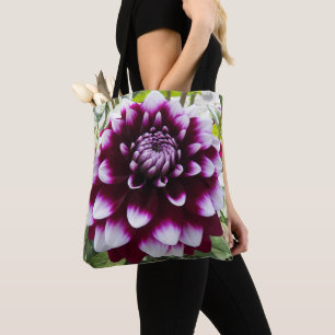 Bolso De Tela Floral de Dahlia con decoración rosa y blanca