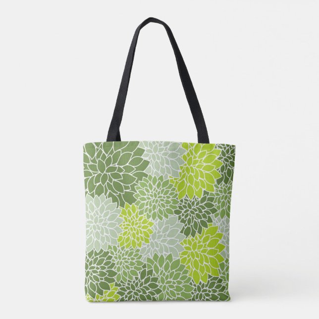 Bolso De Tela Floral de Dahlia verde y gris (Reverso)