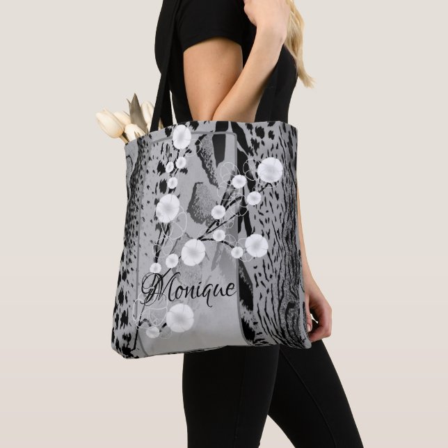 Bolso De Tela Floral de impresión de tigre plateado personalizad (Detalle)
