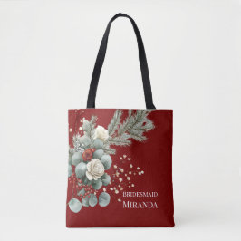 Bolso De Tela Floral de Invierno Rosa Blanca y Roja de Boda Dama