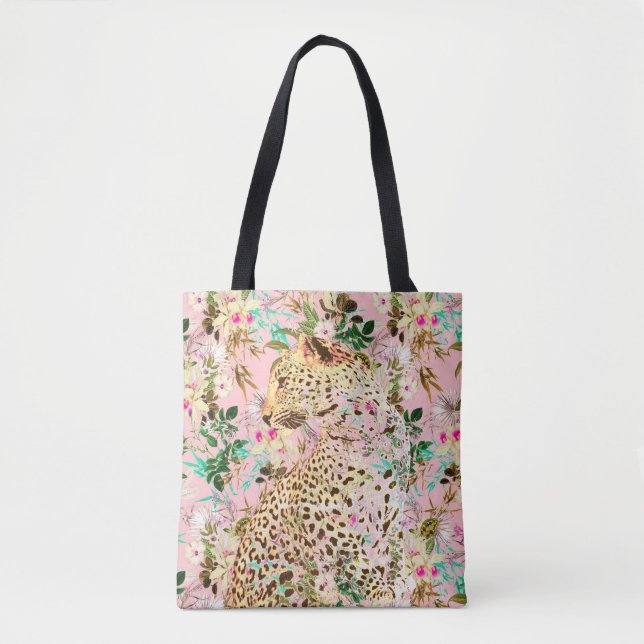 Bolso De Tela Floral de leopardo tropical hawaiano (Anverso)