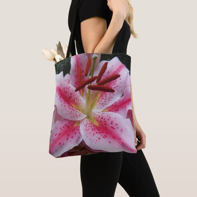 Bolso De Tela Floral de Lirio Oriental Rosa (Detalle)