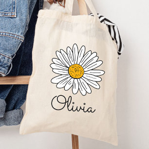 Bolso De Tela Floral de margarita blanca monogramada