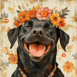 Bolso De Tela Floral de Naranja de perro de Labrador negro lindo