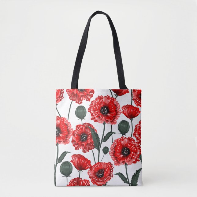 Bolso De Tela Floral de país moderno de adormidera roja (Anverso)