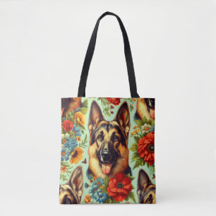 Bolso De Tela Floral de pastor alemán vintage