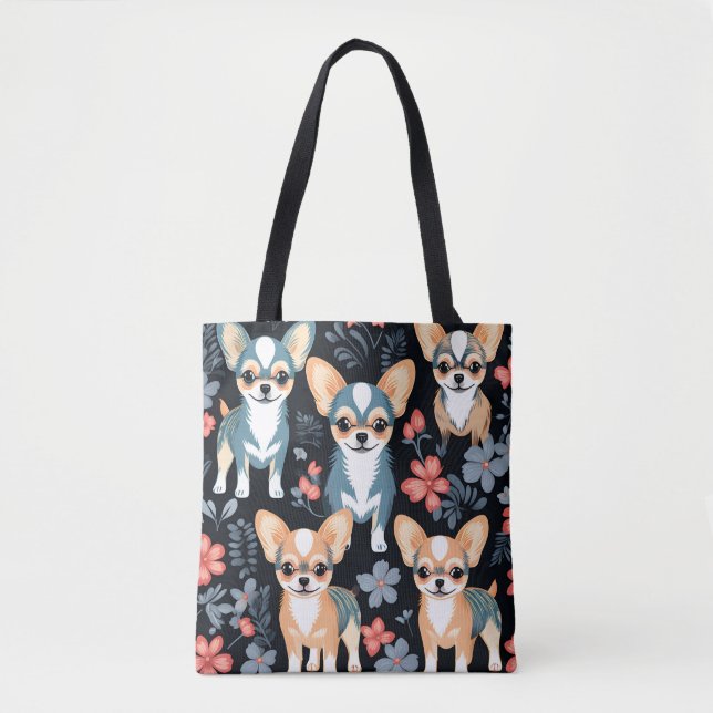 Bolso De Tela Floral de Perro Chihuahua (Anverso)