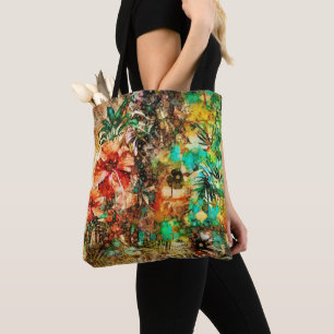 Bolso De Tela Floral de selva de loro tropical vintage Hibiscus