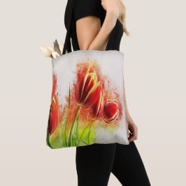 Bolso De Tela Floral de tulipanes amarillos rojos de color de ag