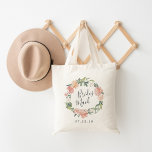 Bolso De Tela Floral de verano medio | Fiesta de novias de dama<br><div class="desc">El tote de la fiesta nupcial presenta una corona floral de color de agua de rosas y peonías en color rosa rosa rubor, verde melocotón y verde salvia, con la inscripción "dama de honor" en el interior con escritura manuscrita escrita a mano. Diseñado para coincidir con nuestra colección de Floral...</div>