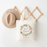 Bolso De Tela Floral de verano medio | Fiesta de novias para nov<br><div class="desc">El tote de la fiesta nupcial presenta una corona floral acuosa de rosas y peonías en color rosa rubor,  verde melocotón y verde salvia,  con la inscripción "niñera junior de la novia" en el interior con letras escritas a mano. Diseñado para coincidir con nuestra colección de Floral de verano.</div>