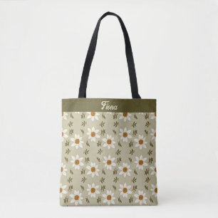 Bolso De Tela Floral decorativa en blanco y beige personalizado