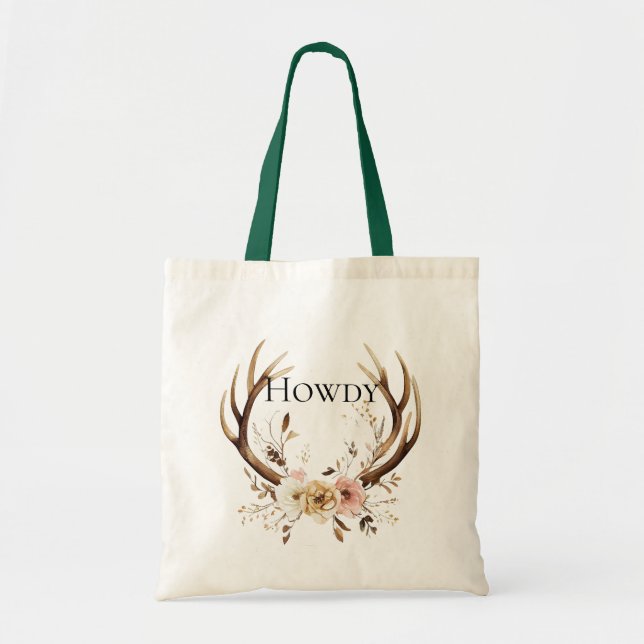 Bolso De Tela Floral Deer Antlers Cowgirl (Frente)