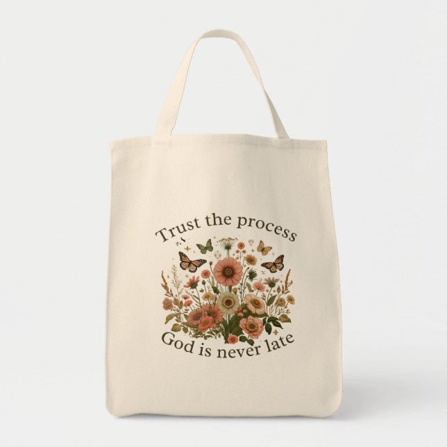 Bolso De Tela Floral design with butterflies – Christian quote “ (Frente)