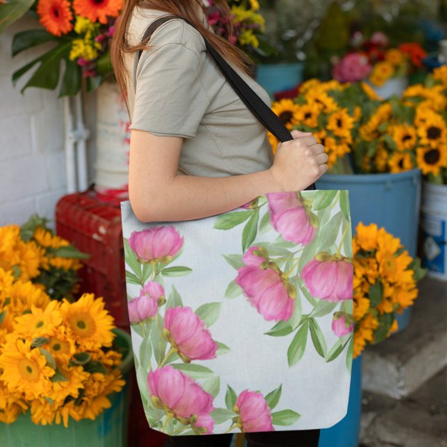 Bolso De Tela Floral Elegante Peonies Rosa Flores Jardín Sencill (Subido por el creador)