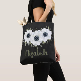 Bolso De Tela Floral en negro y blanco con nombre