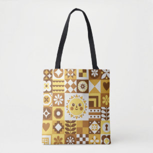 Bolso De Tela Floral escandinava: Tarjeta de cosecha abstracta.