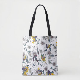 Bolso De Tela Floral Exótico Amarillo sobre Blanco