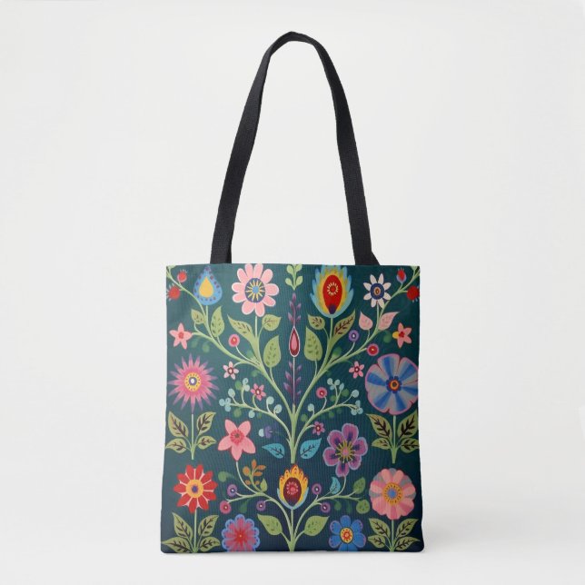 Bolso De Tela Floral Folk Art Motif (Anverso)
