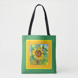 Bolso De Tela Floral, girasol jumbo sobre amarillo/verde