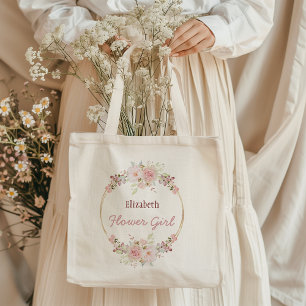 Bolso De Tela Floral Gold Burgundy Rosa Flower Girl con nombre