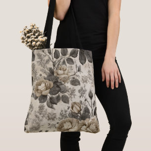 Bolso De Tela Floral Gris Vintage
