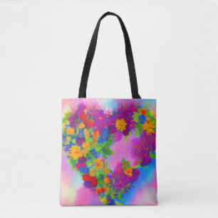 Bolso De Tela Floral Heart Tote Bag