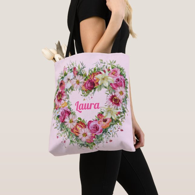 Bolso De Tela Floral Heart Wreath Personalizado (Detalle)