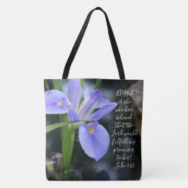 Bolso De Tela Floral (iris de agua) con verso de Lucas 1:45