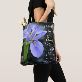 Bolso De Tela Floral (iris de agua) con verso del salmo 86:4