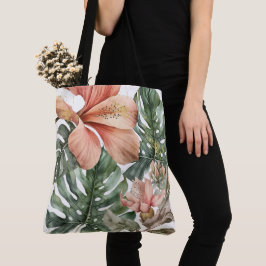 Bolso De Tela Floral Jungla Acuarela Durazno Verde Dorado Splash