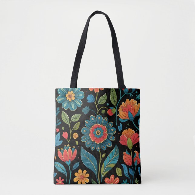 Bolso De Tela Floral Kaleidoscope Garden - Vibrant Nature Art (Anverso)
