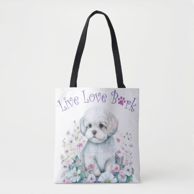 Bolso De Tela Floral maltesa Perro (Anverso)