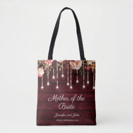 Bolso De Tela Floral Maroon Madera Rustica madre de la novia
