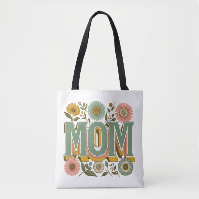 Bolso De Tela Floral MOM Retro Typography – Mother's Day Shirt (Anverso)